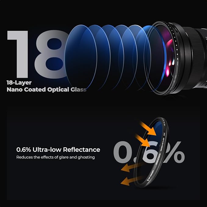 K&F CONCEPT 55mm Variable ND Camera Lens Filter ND2-ND400 + Filter Cap + - Image 3