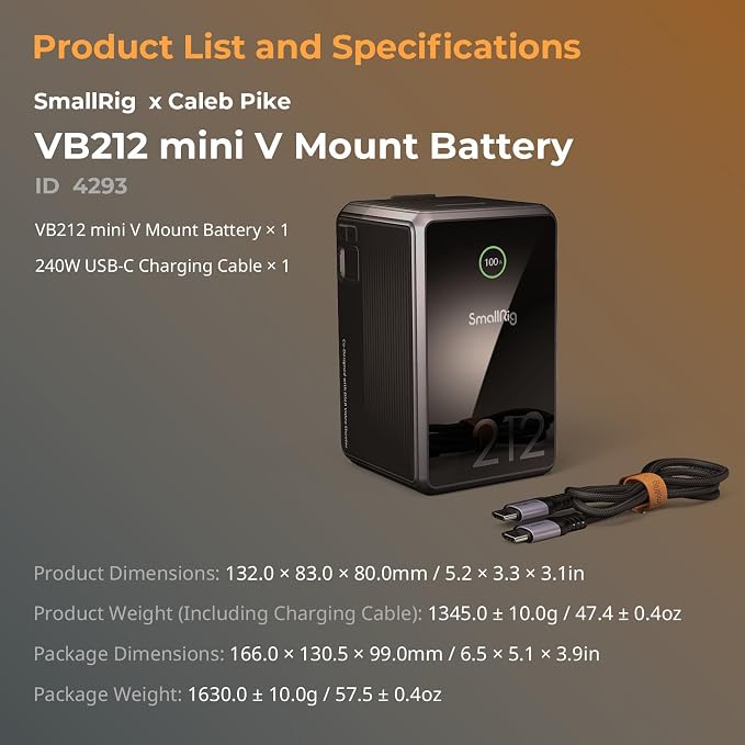 SMALLRIG V Mount Battery VB212, 212Wh / 14400mAh V Mount Battery - Image 9
