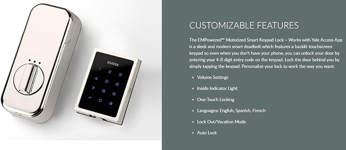 Emtek EMP21211US19 Empowered2 Electronic Touchscreen/Fingerprint Key Free Entry - Image 3