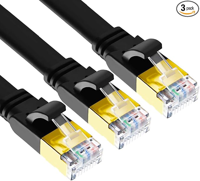 Yauhody CAT 8 Ethernet Cable 3ft 3 Pack, Flat High Speed 40Gbps 2000MHz Cat8 by Yauhody