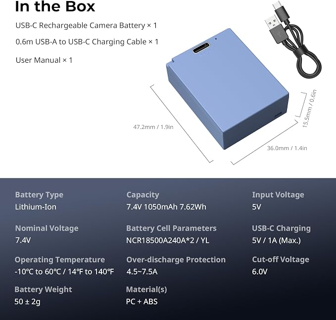 SMALLRIG NP-W126S Battery, 1050mAh Replacement USB-C Battery - Image 8
