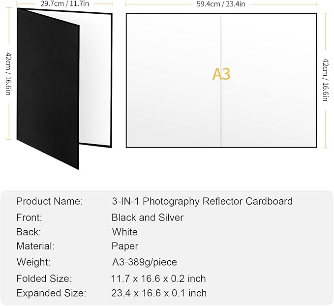 Meking 3 in 1 Photography Reflector Cardboard, 17 x 12 inches Folding Light - Image 7