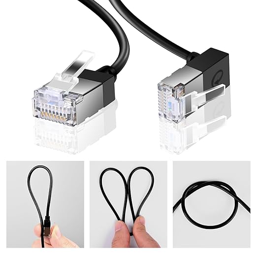 Ultra Thin Cat 6 Ethernet Cable 90° Downward Angle 6.6 Feet, Flexible & Slim - Image 3