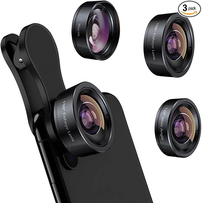 KEYWING Phone Camera Lens 3 in 1 Phone Lens Kit, 198 Fisheye Lens + 120 Super by KEYWING