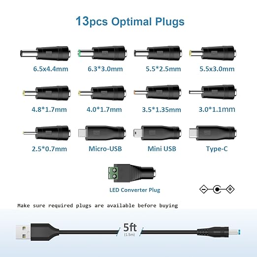 Powseed 5V Universal DC Power Cable, USB to DC Charging Cord - Image 4