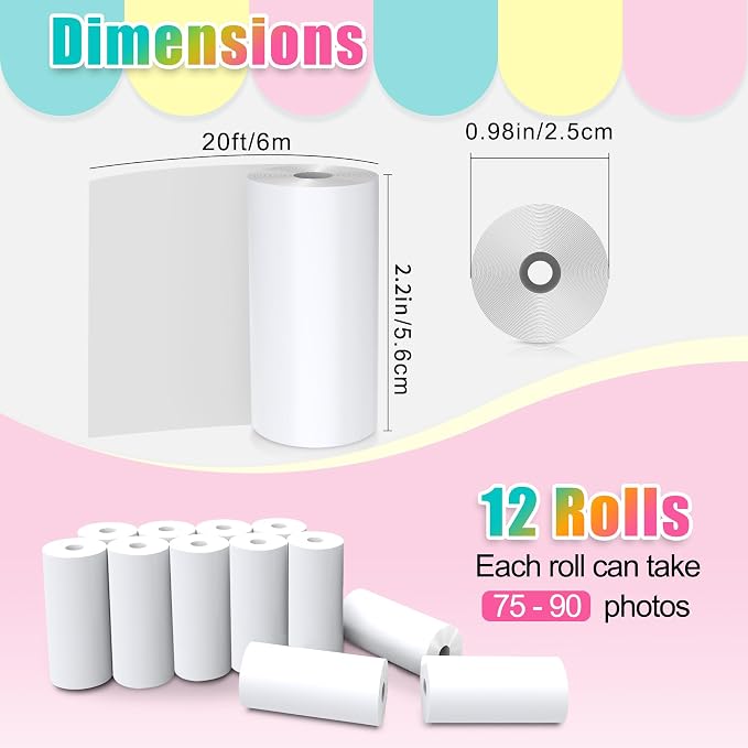 12 Rolls Instant Print Camera for Kids Refill Print Paper - Image 2