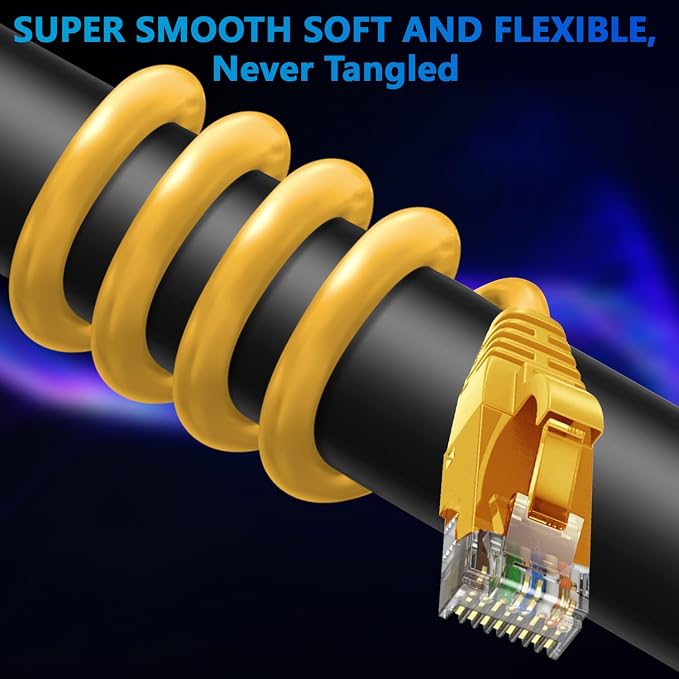 Adoreen Cat 6 Ethernet Cable 20 Ft-Yellow, Outdoor & Indoor Snagless Long Round - Image 2