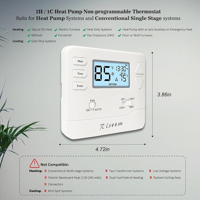 Thermostat for Heat Pump, NonProgrammable Thermostat for Home, Conventional - Image 3