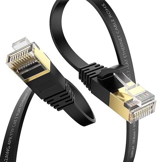 Cat7 20FT-2Pack Ethernet Cable Flat-Black-10Gbps Internet Network Cord - Image 2