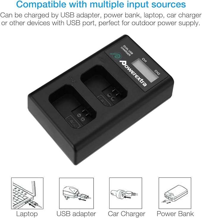 NP-FW50 Battery and Smart LCD Display Dual USB Charger Compatible - Image 7