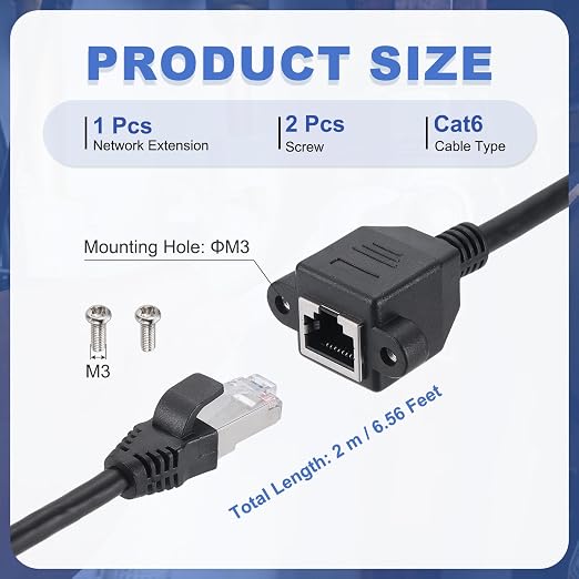 MECCANIXITY Cat6 Ethernet Extension Cable, 6.6Ft RJ45 Male to Female Screw - Image 2