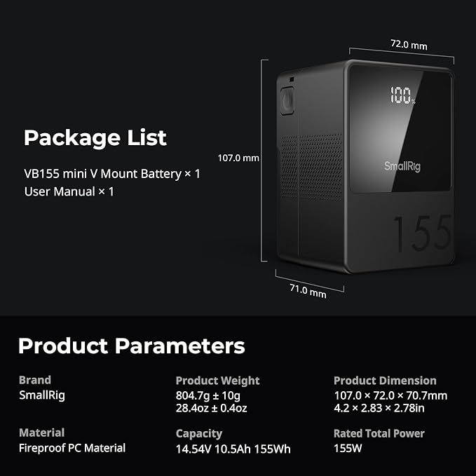 SMALLRIG V Mount Battery VB155, 155Wh / 10500mAh V Mount Battery - Image 9