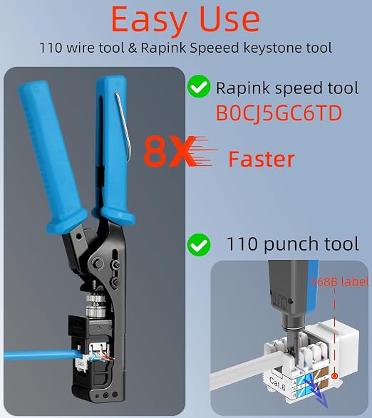 Rapink RJ45 Keystone Jack Cat6 10G Support, Cat6 Keystone Jacks UTP 10 Pack - Image 4