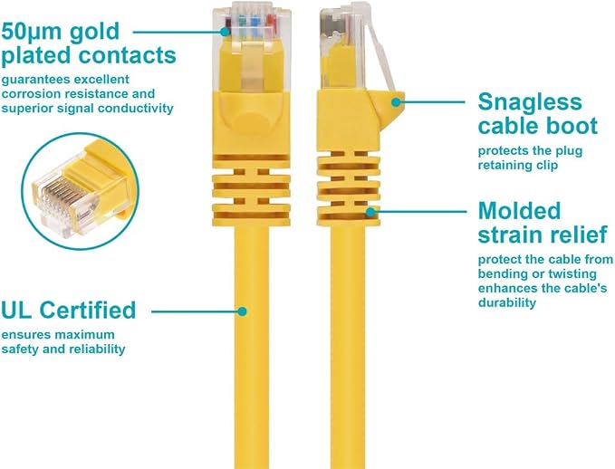 Monoprice Cat5e 3ft Yellow Patch Cable UTP 24AWG 350MHz Pure Bare Copper - Image 3