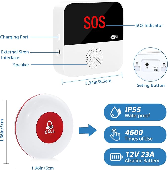 WiFi Rechargable Smart Wireless Caregiver Pager Call Button System Nurse - Image 9