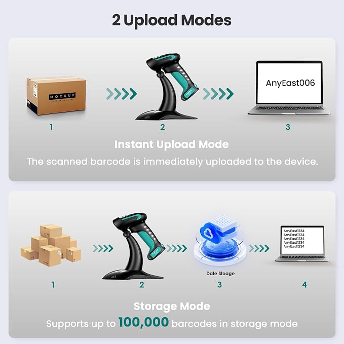 Wireless Barcode Scanner with Stand, Industrial 2D 1D QR Bluetooth Barcode - Image 6