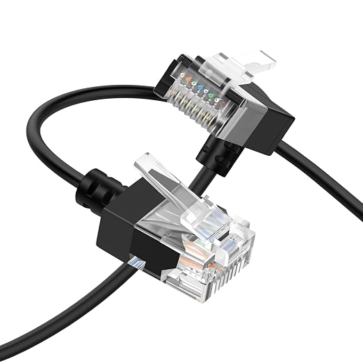 Cat6A Ethernet Cable 90 Degree Downward Angled 15FT, Flexible Slim & Ultra Thin by Thzzhnno