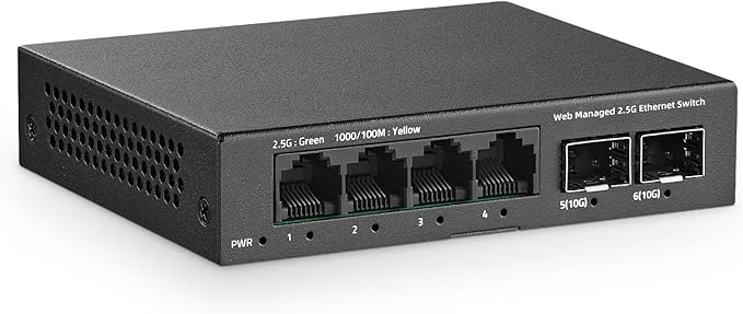 6 Port 2.5G Managed Switch, 4 x 2.5Gbps Base-T Ports and 2 x 10G SFP+ Slot by YuLinca