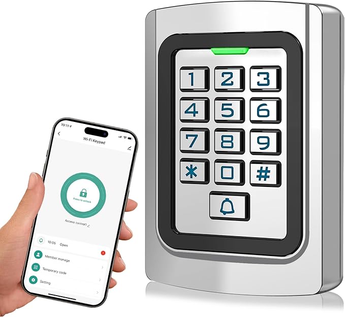WiFi Access Control Keypad, 12V DC Wireless WiFi TUYA Door Keypad, PIN Code & by AMOCAM