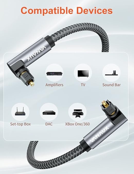 VANAUX Double 90 Degree Optical Cable, 6.5ft SPDIF Audio Optical Cable - Image 5