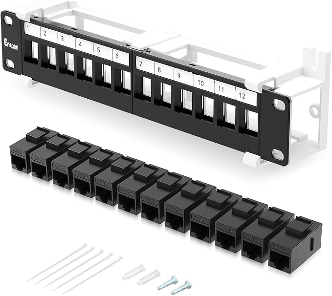 12 Port Patch Panel CAT6 Keystone Patch Panel Wall Mount 10 Inch Bracket by Enmane