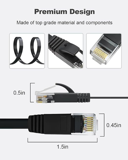 Yauhody CAT 6 Ethernet Cable 65ft Black, High Speed Solid Flat CAT6 Gigabit - Image 7