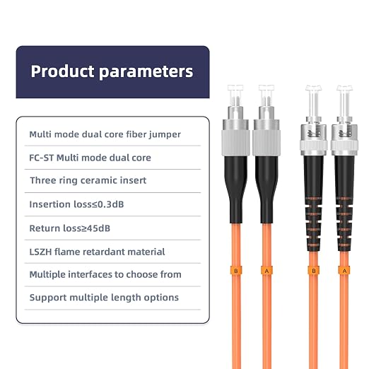 OM1 FC/UPC to ST/UPC Fiber Patch Cable, 1.5M/4.9FT Multimode Duplex 62.5/125µm - Image 4