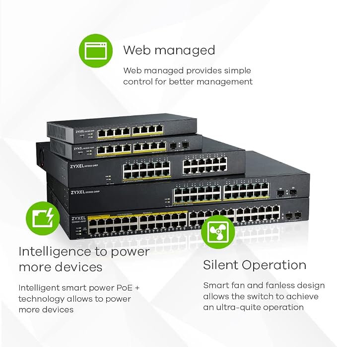 Zyxel 24 Port Ethernet Switch | Smart Managed Gigabit Network Switch | 24x GbE - Image 3
