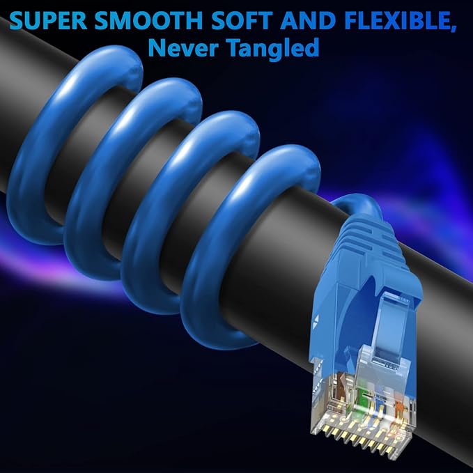 Adoreen Cat 6 Ethernet Cable 200 Ft-Blue, Outdoor & Indoor Snagless Long Round - Image 2