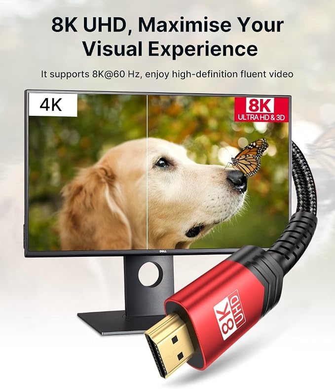 JSAUX 8K HDMI Cable 2.1 2 Pack 10ft, 48Gbps Ultra High Speed HDMI Cable Braided - Image 2