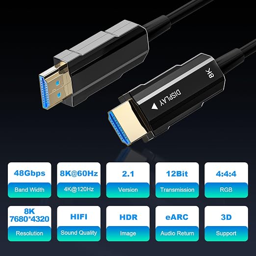 8K HDMI 2.1 Cable 30ft/9m, Long Fiber Optic HDMI Cable, Ultra High Speed Thin - Image 2