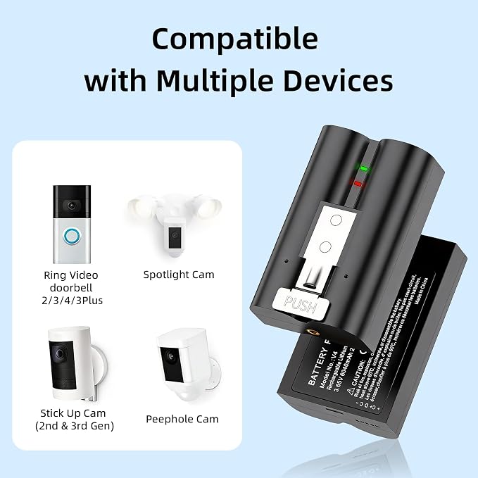 Doorbell Battery Chager Kit 3 Packs 6040mAh Ring Doorbell Replacement Battery - Image 3