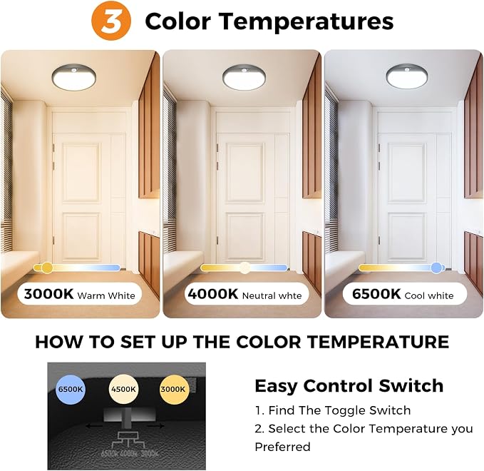 slochi 2Pack Motion Sensor Light Indoor Wired PIR, 3000K/4000K/6500K Closet - Image 3