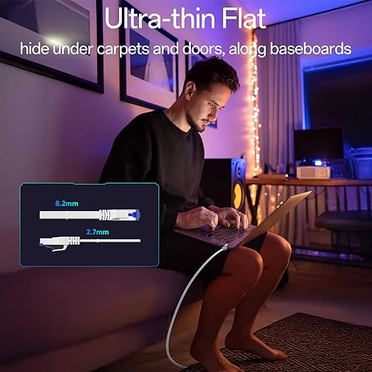 Cat8 Flat Ethernet Cable 15 FT Indoor & Outdoor, Invisable Ultra-Thin Ethernet - Image 4