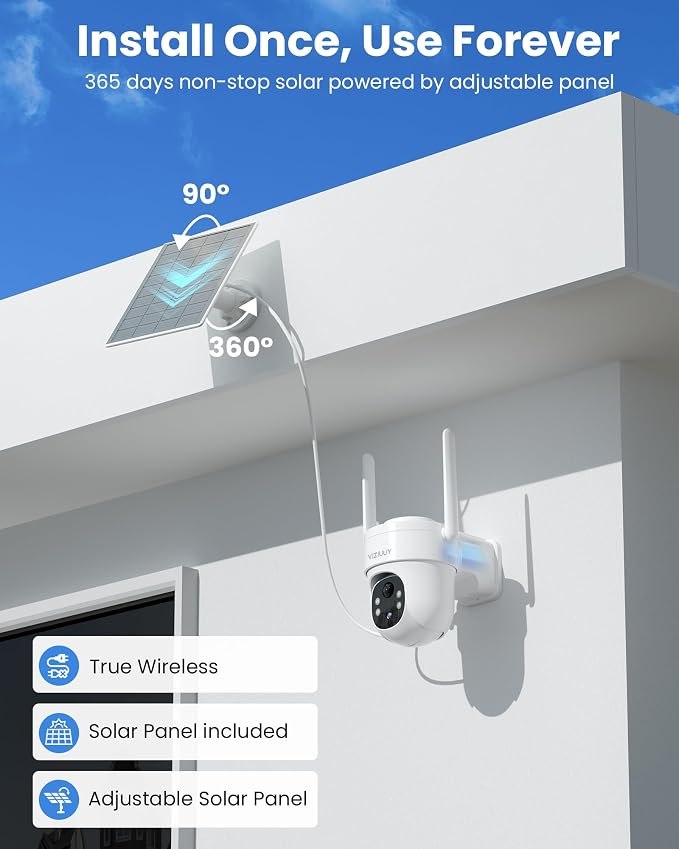 VIZIUUY Solar Security Cameras Wireless Outdoor, 2 Pack 3MP Security Cameras - Image 2