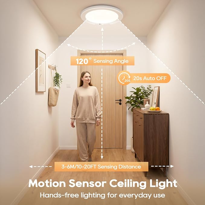 Rechargeable Motion Sensor Ceiling Light, 8000mAh Battery Operated Ceiling - Image 2