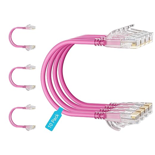 Cat6 Slim Patch Cables 5 Feet 10-Pack Pink, Cat6a Patch Cables 10Gbps 550MHz by Unknown