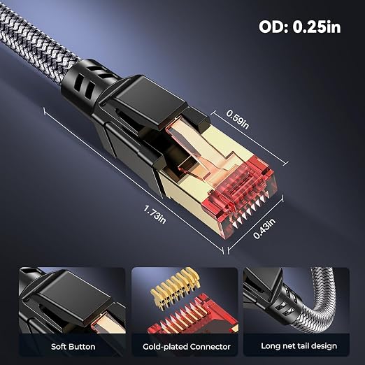 Cat 8 Ethernet Cable 20 ft, 40Gbps 2000Mhz High Speed Gigabit LAN Internet - Image 5