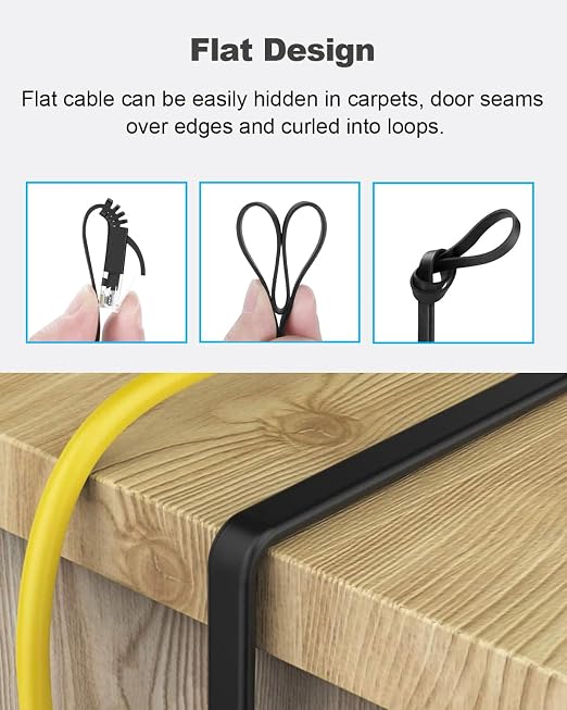 Yauhody CAT 6 Ethernet Cable 20ft Black, High Speed Solid Flat CAT6 Gigabit - Image 5