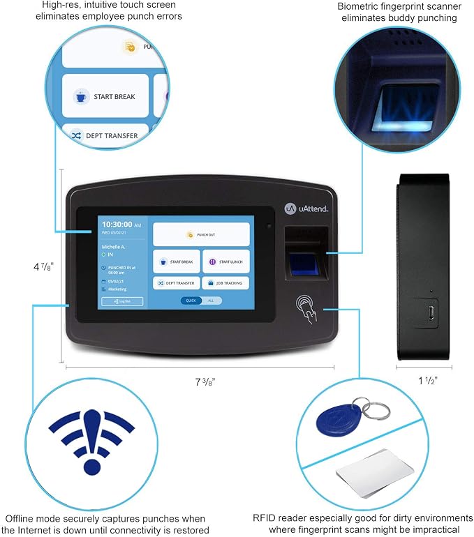 uAttend JR2000 Biometric Fingerprint, PIN Time Clock - Image 2