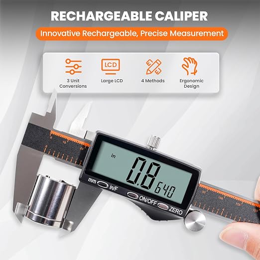 HARDELL Digital Caliper, Rechargeable 0-8 Inch Calipers Measuring Tool - Image 2