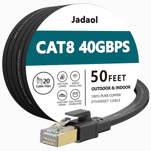 Cat8 Ethernet Cable, Outdoor&Indoor, 50 FT Heavy Duty High Speed Cat 8 LAN by Jadaol