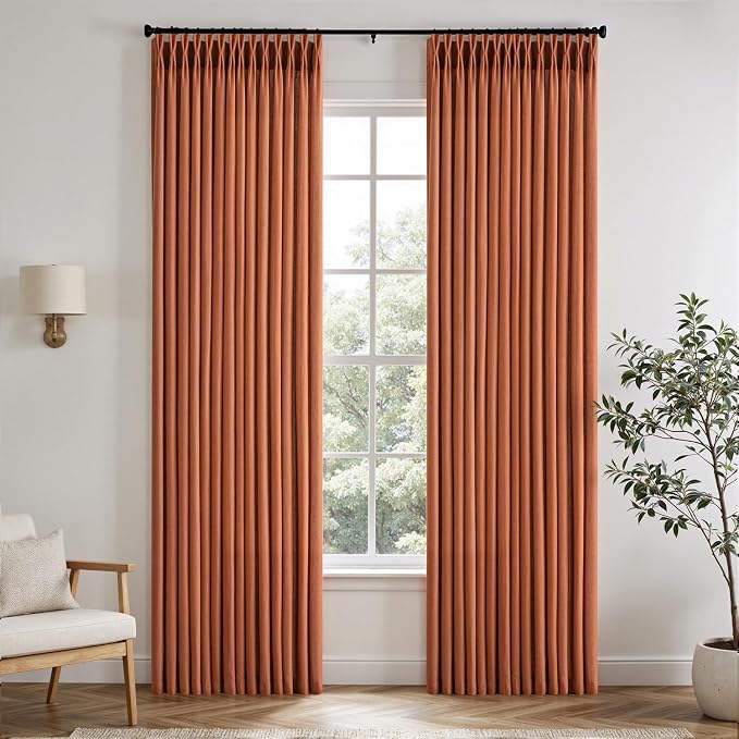 Memory Trained Pinch Pleated Curtains 96 Inches Long, Viral Linen Pinch Pleat by ANRODUO