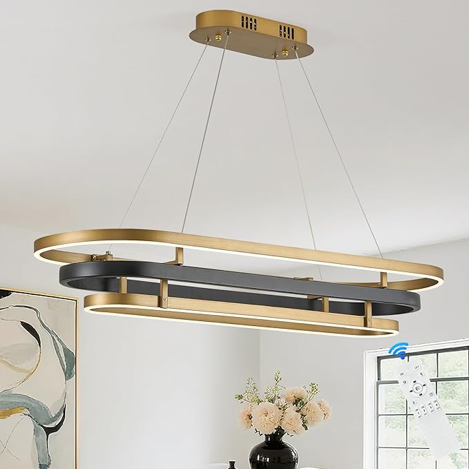 3 Ring LED Chandelier Black Gold Rectangular Chandeliers 39in Modern Oval by Aodoran