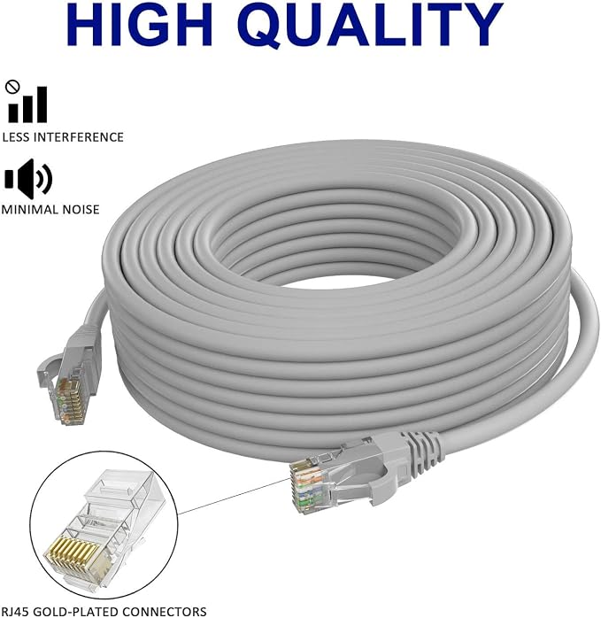 Adoreen Cat 6 Ethernet Cable 50 Ft-Gray, Outdoor & Indoor Snagless Long Round - Image 3