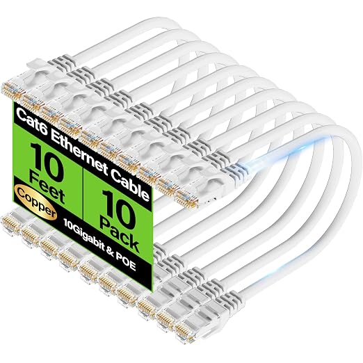 Cat6 Ethernet Cable 10Gbps 10 ft, UTP Ethernet Cable Cat 6, Flexible Bare by Unknown
