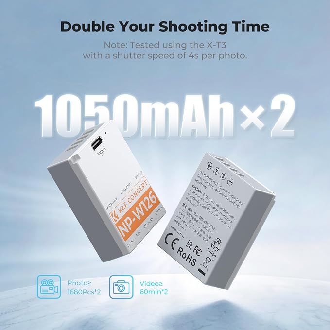 K&F CONCEPT 2-Pack NP-W126 Battery, USB C NP-W126S XT30III Battery Compatible - Image 2
