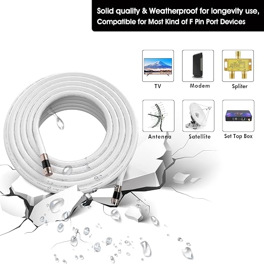 15ft RG6 Coaxial Cable White, 75 Ohm Coax Cable - Image 2