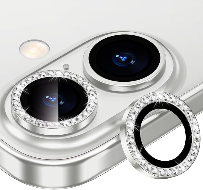 for iPhone 16/16 Plus Camera Lens Protector Bling Individual Metal Diamond Ring by Xfilm