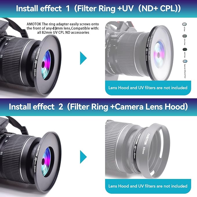 49mm Lens to 82mm Camera Lens Adapter, 49mm to 82mm Filter Step-Up Adapter Ring - Image 6